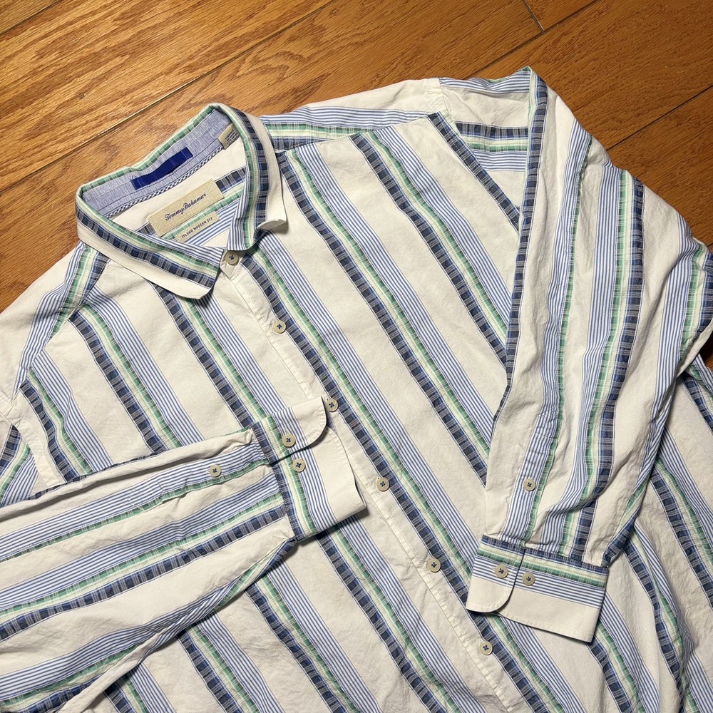 Tommy Bahama Island Modern Fit XXL  Striped Cotton/Silk Button-Up Shirt for Men